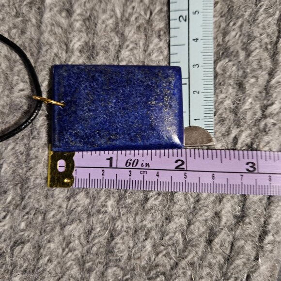 COPY - NWOT, dark lapis lazuli, pyrite specks, rectangle, pendant, black leathe… - Picture 5 of 5